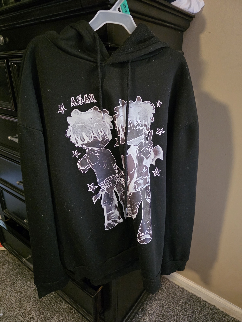 Black Crewneck Sweater with White Graphic Crewneck